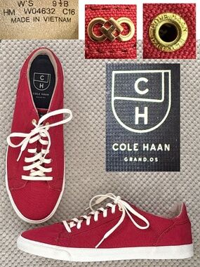 Cole Haan. Grand.0S Low-Top Red Canvas Sneakers Women Sz 9.5 Excellent Condition